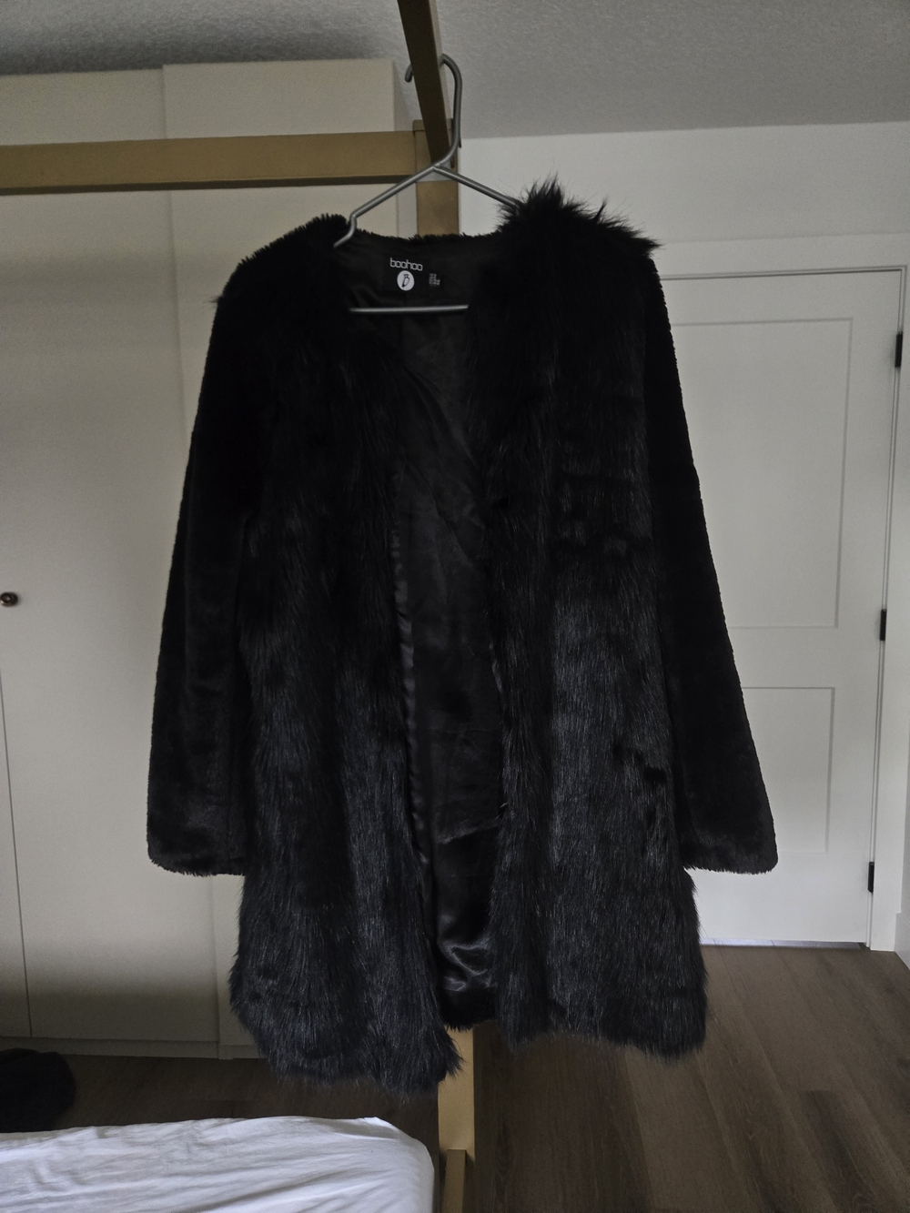 Boohoo Black Faux Fur Open-Front Coat